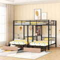 Triple Bunk Bed With Drawers, Multi-Functional Frame With Desks And Shelves In The Middle