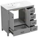 Bathroom Vanity With Ceramic Sink Combo, Abundant Storage Cabinet 2 Soft Close Doors And 5 Drawers