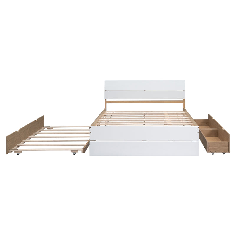 Modern Full Bed Frame With Twin Size Trundle And 2 Drawers For White High Gloss With Light Oak Color