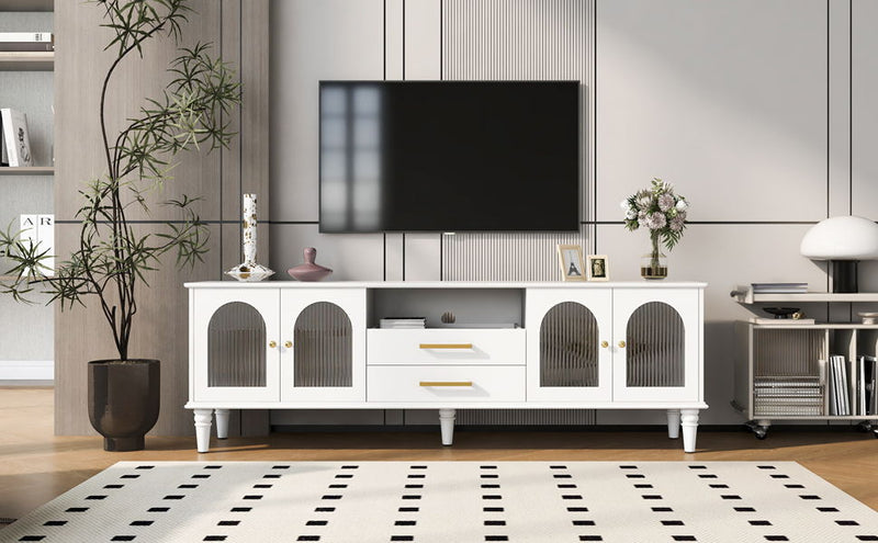 Retro TV Stand With Fluted Glass Doors