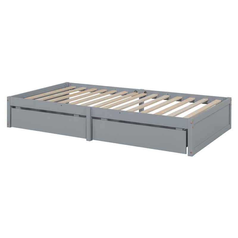 Daybed With Fence Guardrails And 2 Drawers, Split Into Independent Floor Bed & Daybed