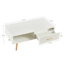 Modern Rectangle Coffee Table With Legs, Sliding Drawer For Storage - White