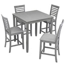 5 Piece Dining Table Set, Wooden Dining Square Table Set For 4, Counter Height Kitchen Table Set With Square Table And 4 Upholstered Chairs - Gray