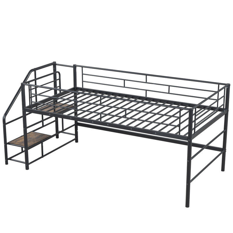 Loft Bed With Storage Stairs And Metal Frame