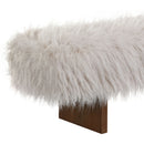 Long Haired Faux Wool Bench - Brown / Beige
