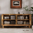 Retro Industrial 4 Door Sideboard With Large Storage, Rattan And Glass Doors