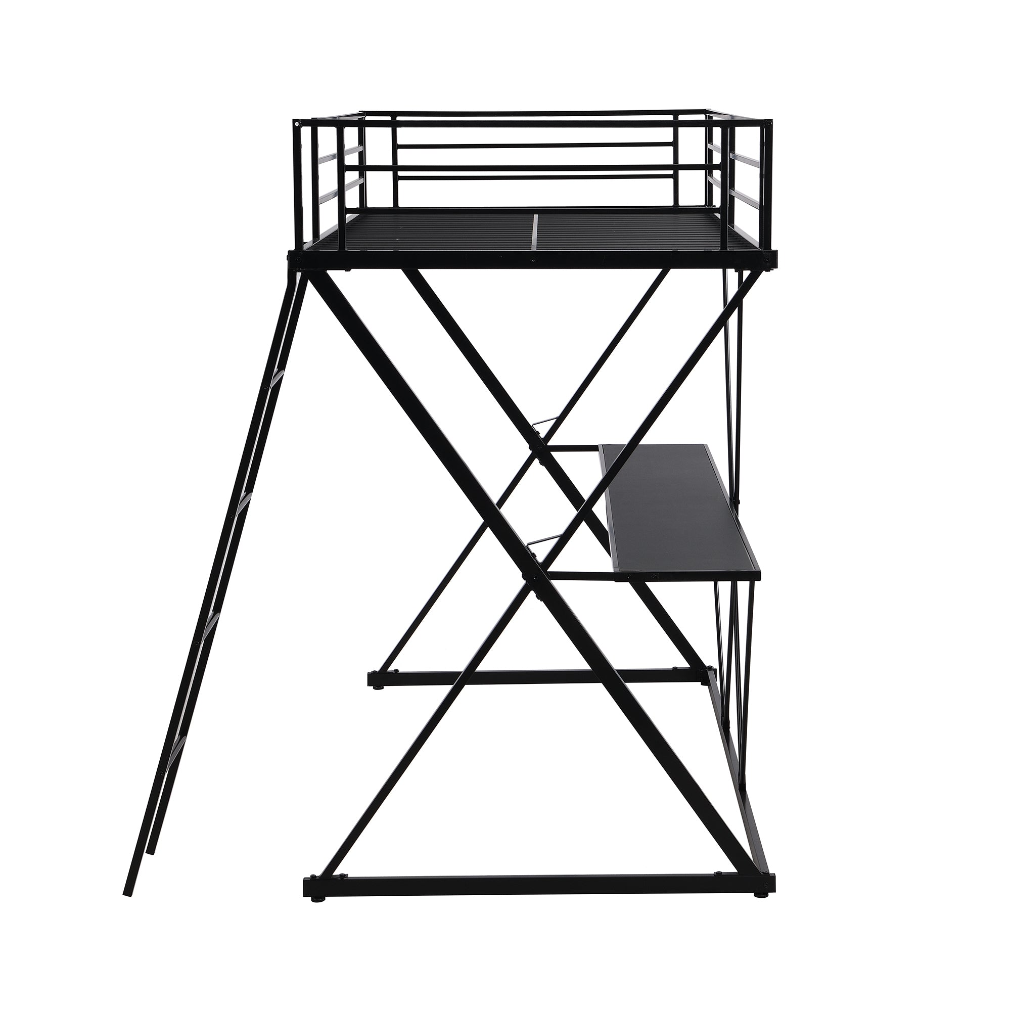 Twin Size Loft Bed with Desk, Ladder and Full-Length Guardrails, X-Shaped Frame, Black(Old SKU: MF297073AAB) - Atlantic Fine Furniture Melbourne FL