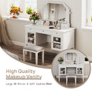 Elegant Makeup Vanity Desk With Adjustable Mirror And Storage And Construction - White