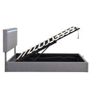 Queen Size Upholstered Platform Bed with Hydraulic Storage System, LED Light, and a set of USB Ports and Sockets, Linen Fabric, Gray