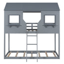 Twin Over Twin Bunk Bed With Roof, Window, Guardrail, Ladder
