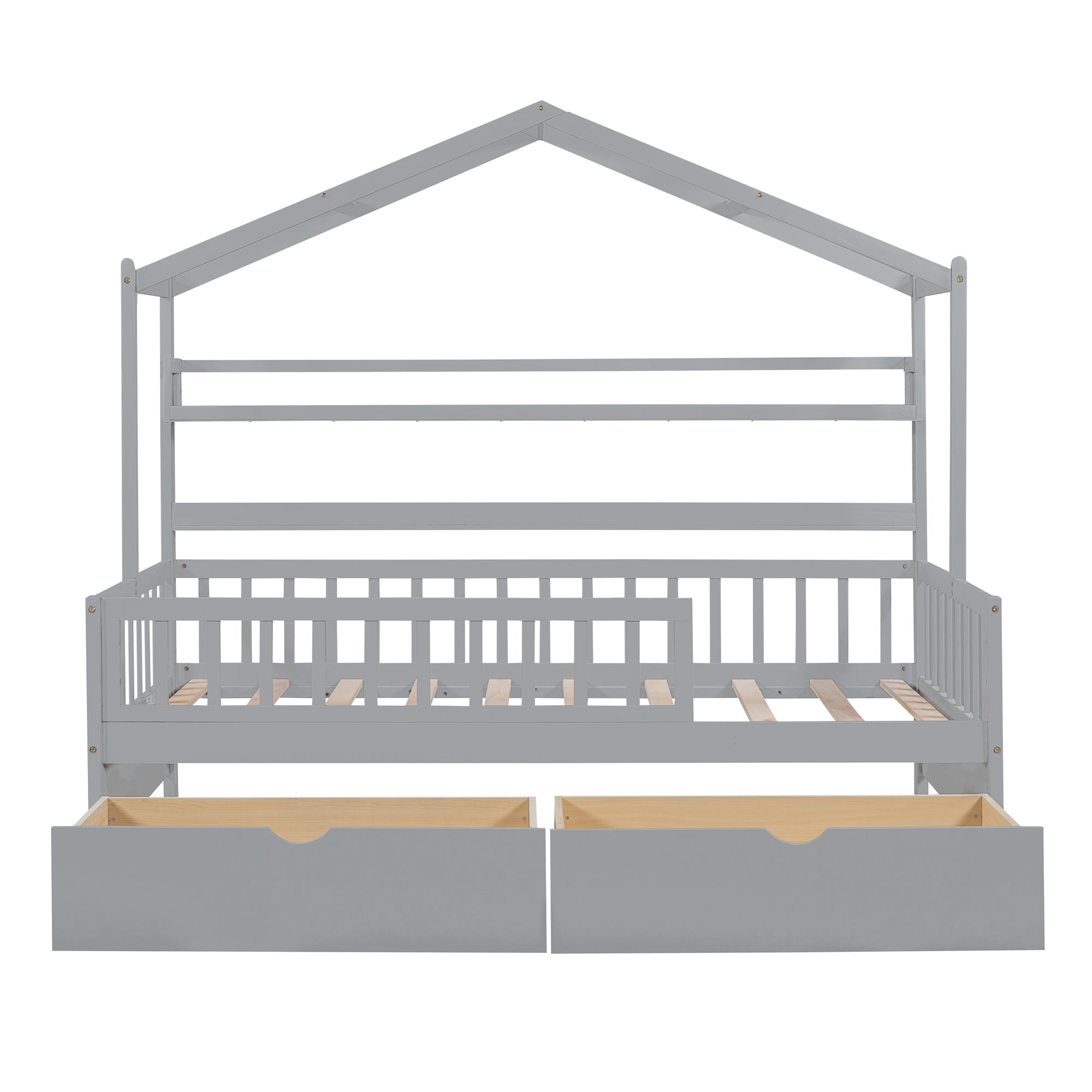 Wooden Twin Size House Bed with 2 Drawers,Kids Bed with Storage Shelf, Gray - Atlantic Fine Furniture Melbourne FL