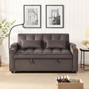 Modern Velvet Loveseat With Pullout Bed, Adjustable Reclining Backrest