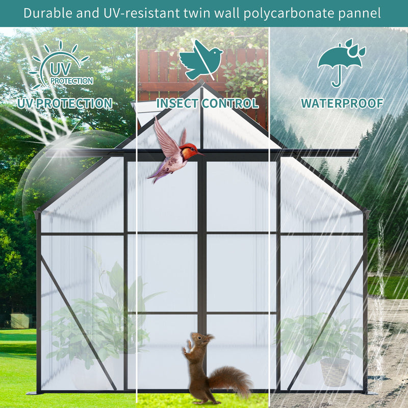 Double Door Polycarbonate Greenhouse Raised Base And Anchor Aluminum Heavy Duty Walk In Greenhouses For Outdoor Backyard In All Season