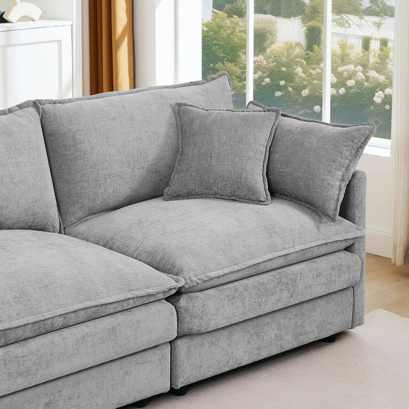 L Shaped Modular Sectional Sofa With Movable Ottoman, 3 Seater Comfortable Seating