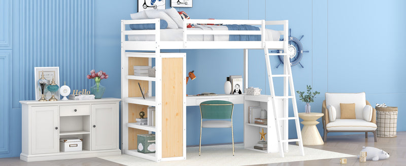 Twin Size Loft Bed with Ladder, Shelves, and Desk, White(OLD SKU:LT000225AAK)