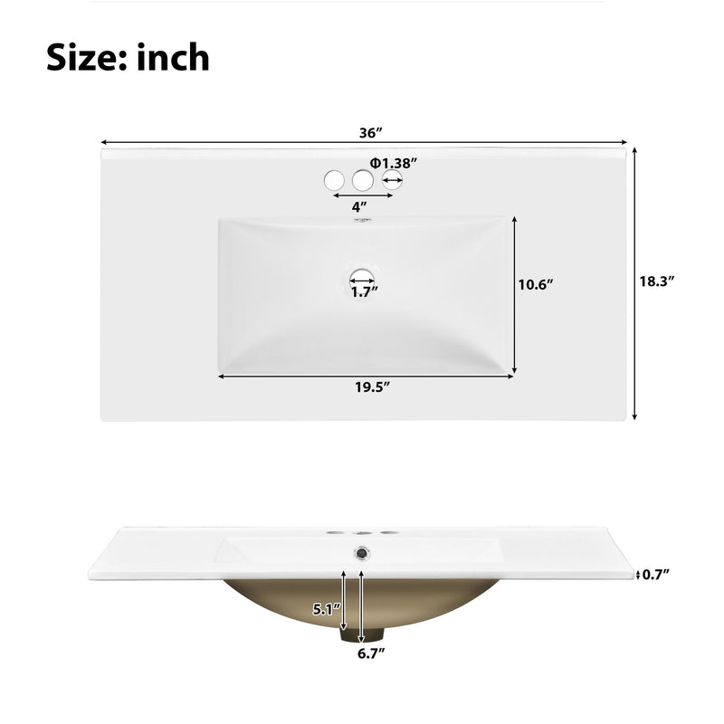 Bathroom Vanity With Ceramic Sink, Soft Close Doors, Adjustable Shelves