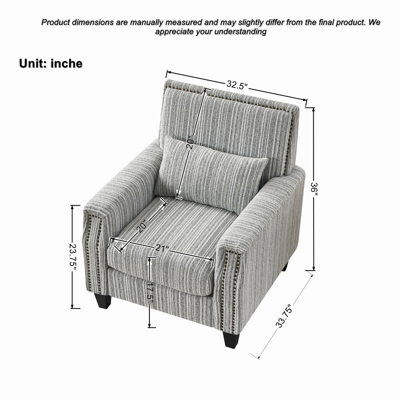 Accent Chair With Arms, Comfy Armchair For Living Room - Gray