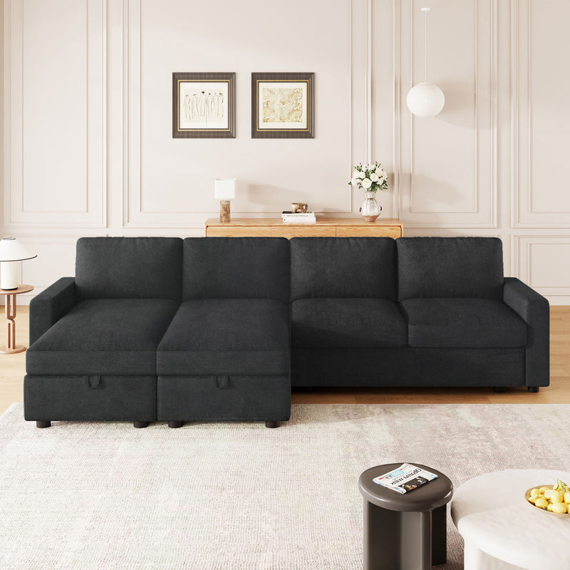 Convertible Sectional Sofa With Storage Chaise Lounges And USB Ports