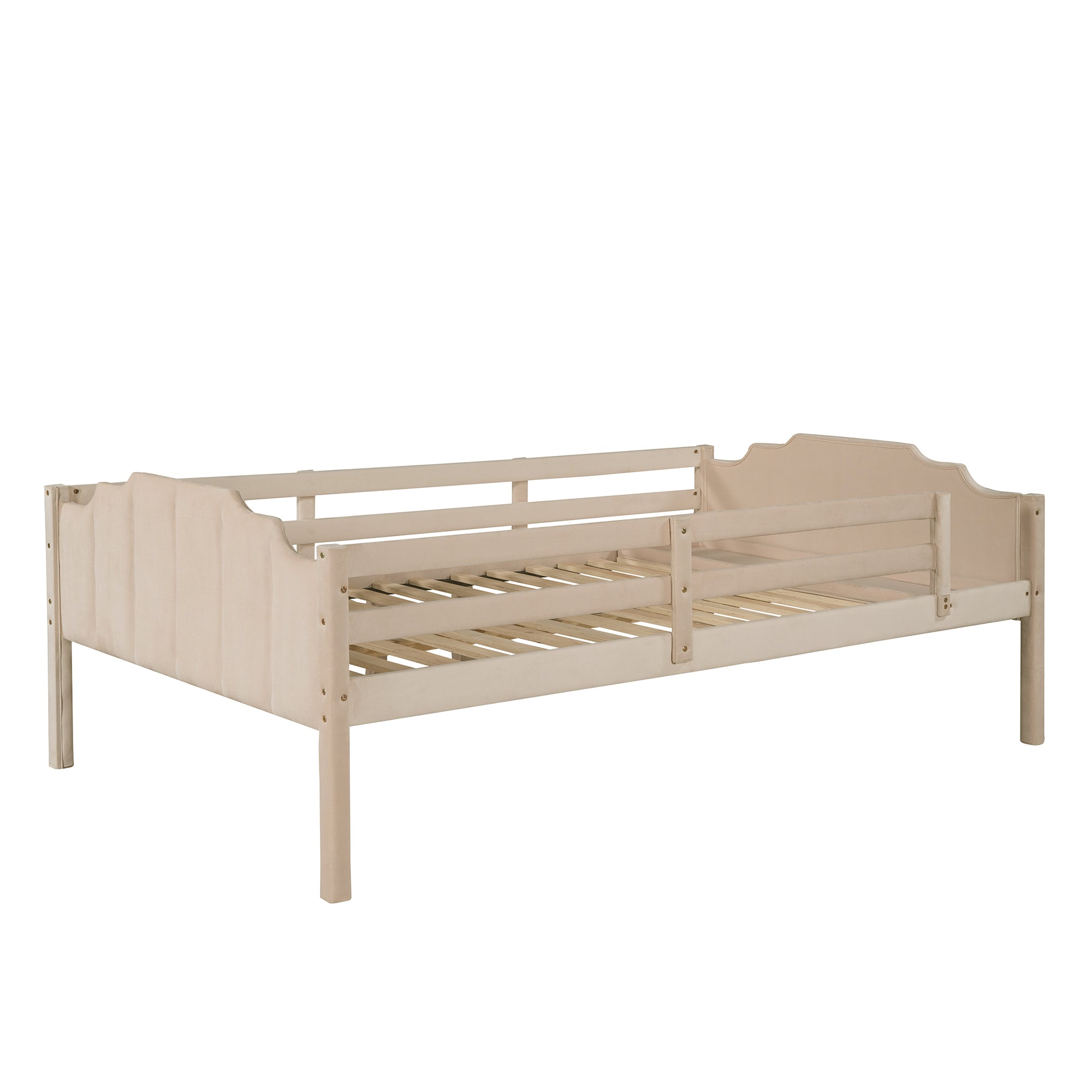 Full Over Twin & Twin Bunk Bed, Velvet Triple Bunk Bed with Drawers and Guardrails, Beige - Atlantic Fine Furniture Melbourne FL