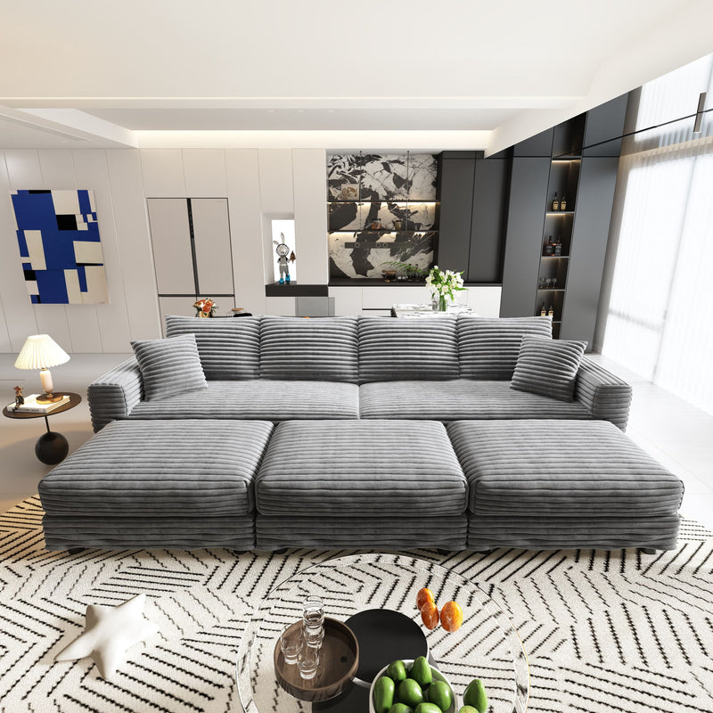 Deep Seat Convertible Sofa With Soft Pillows And Ottomans