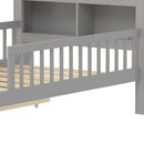 Bed With Headboard Storage Rack, 2 Under Bed Drawers, 3 Side Guardrails For Safety