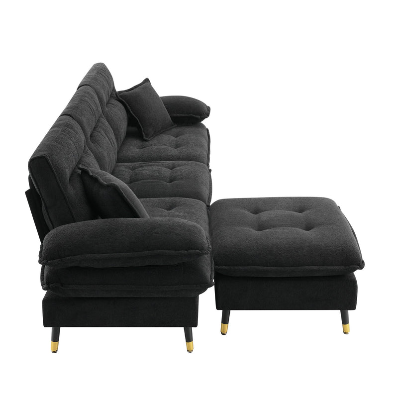 L Shaped Convertible Sectional Sofa 4 Seat Tufted Couch Set With Two Tone Adjust Legs Cloud Movable Ottoman