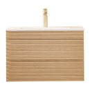 Wall Mounted & Floating Single Vanity With Ceramic Sink - Natural Walnut