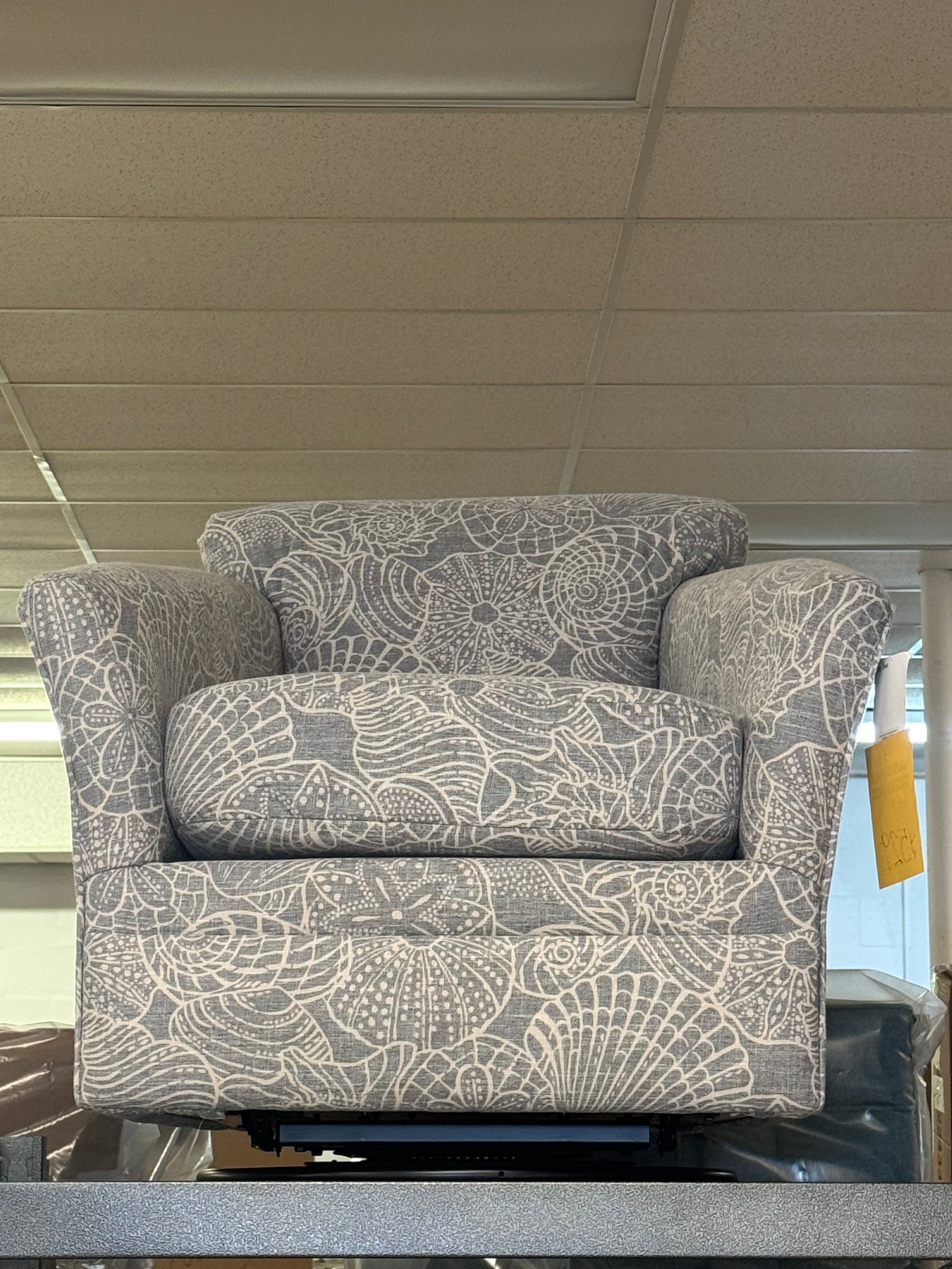 Custom Swivel Barrel Glider Chair *HOP STONE FABRIC* SHOWROOM MODEL ONLY