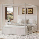 Canopy Platform Bed With Trundle And 3 Storage Drawers, 4 Post Solid Bed Frame With Headboard