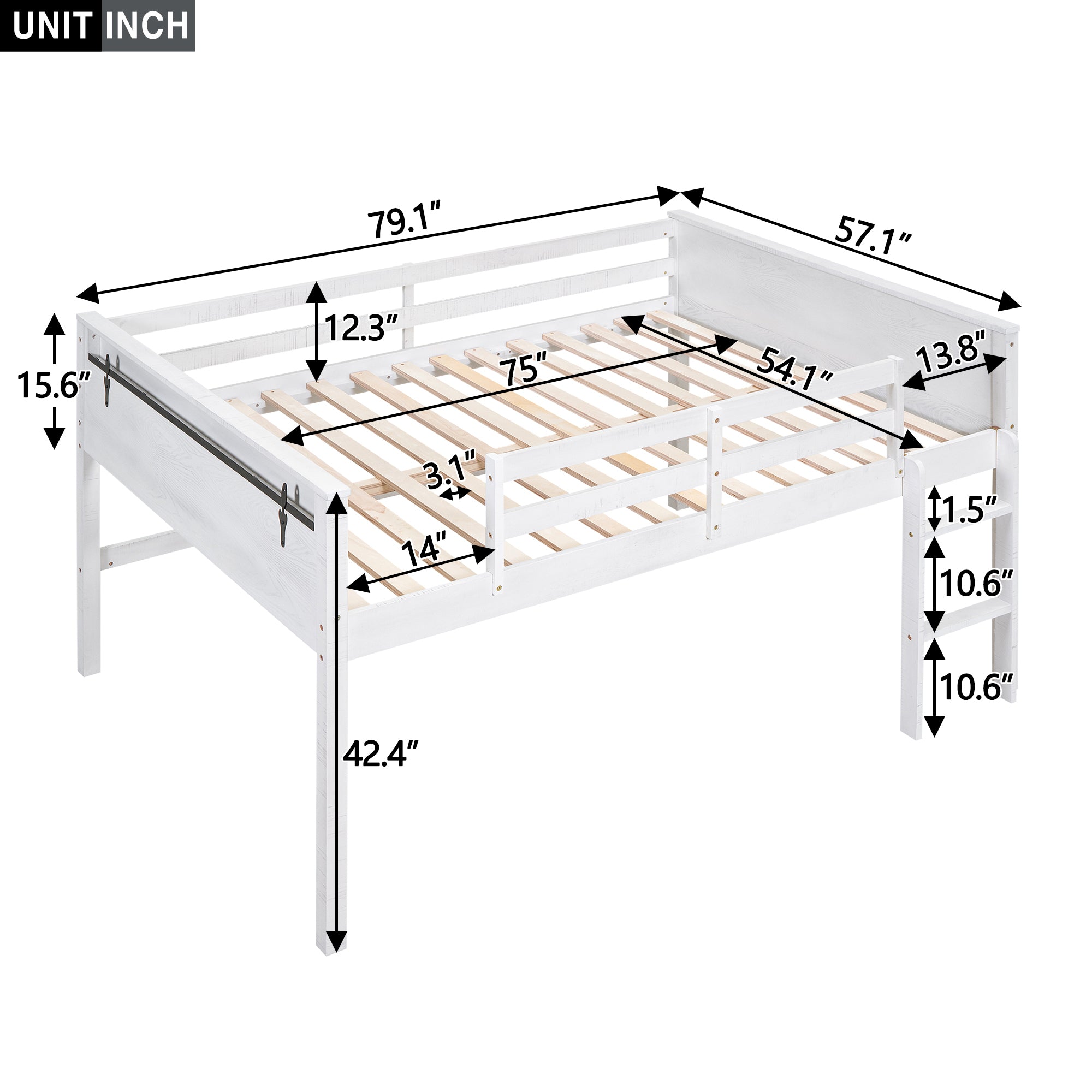 Wood Full Size Loft Bed with Hanging Clothes Racks, White - Atlantic Fine Furniture Melbourne FL
