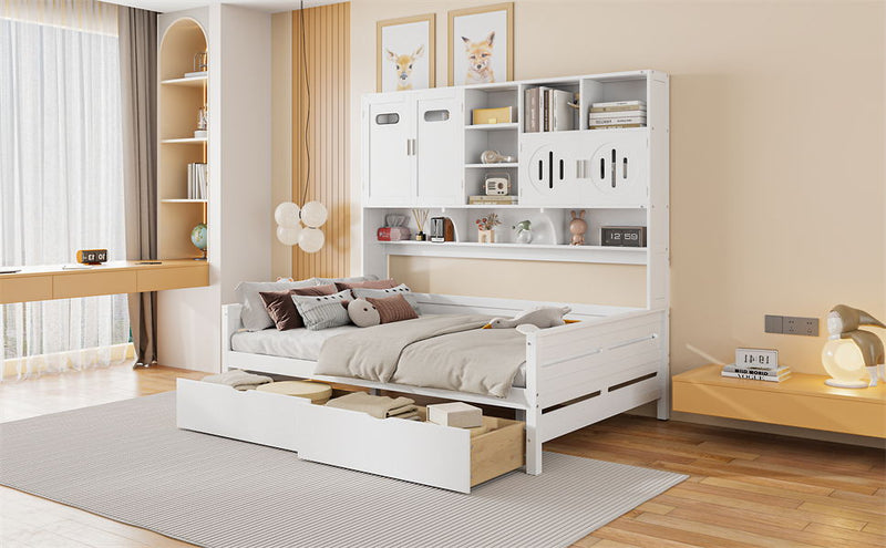 Wooden Daybed With 2 Drawers, And All-In-One Cabinet And Shelf