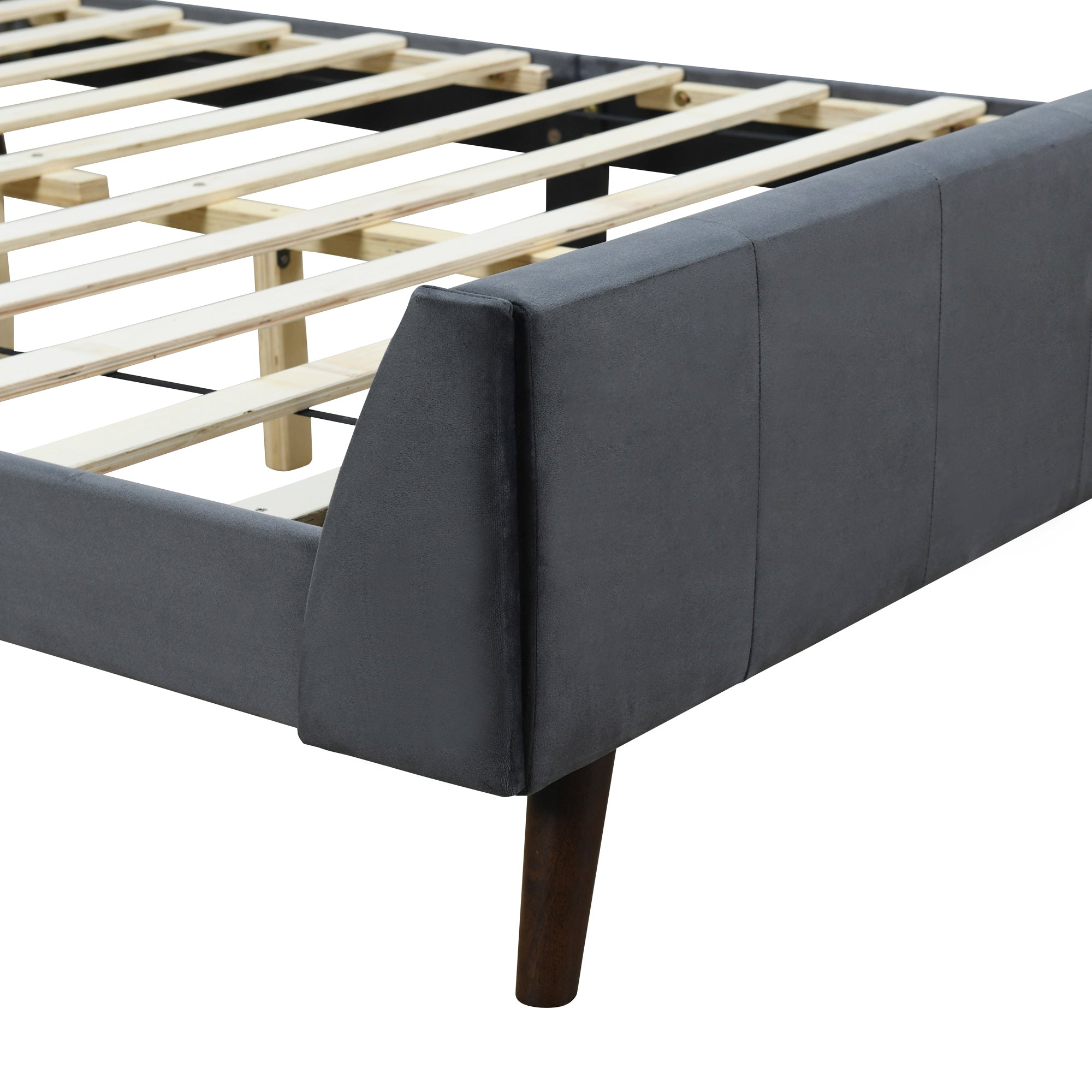 Queen Size Upholstered Platform Bed, Velvet, Gray - Atlantic Fine Furniture Melbourne FL
