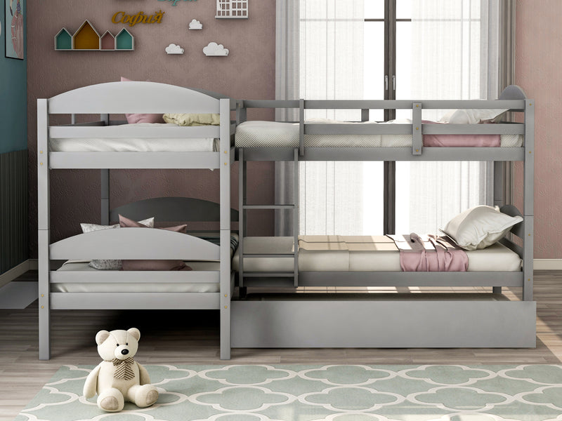 Twin L-Shaped Bunk bed with Trundle-Gray{OLD SKU:LP000024AAE}