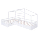 Twin Size House Platform Bed with Three Storage Drawers,White