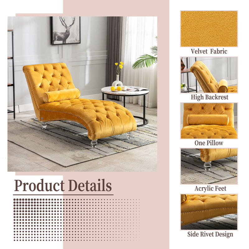 Velvet Chaise Lounge Indoor, Button Tufted Upholstered Chaise Lounge Chair With Pillow