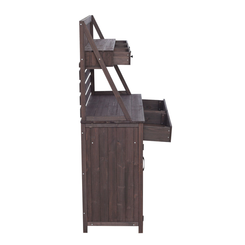 Potting Bench With 5 Drawer Storage And Slatted Back Panel, Garden Workstation - Brown