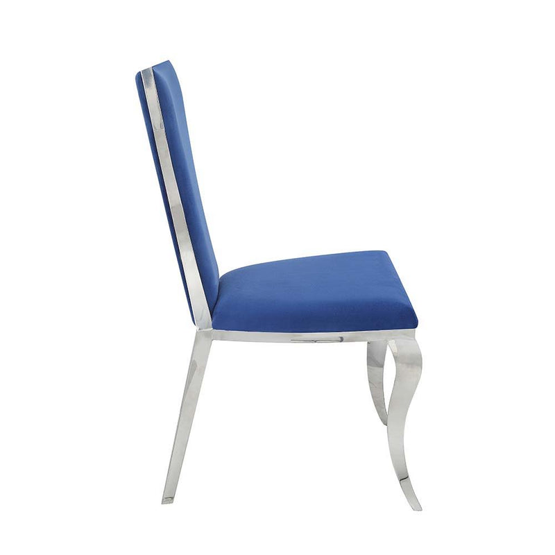 Azriel - Side Chair (Set of 2) - Blue Velvet & Mirroed Silver Finish - Atlantic Fine Furniture Inc