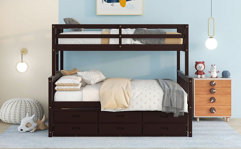 Twin Over Full Bunk Bed With Twin Size Trundle, Separable Bunk Bed With Drawers For Bedroom