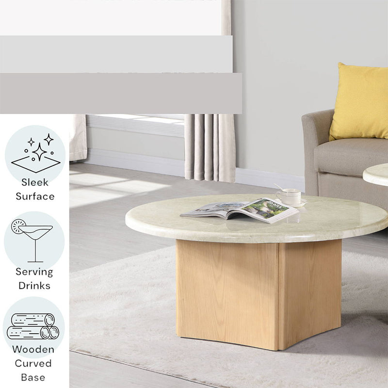 Qwin - Coffee Table With Marble Top - Marble Top & Oak