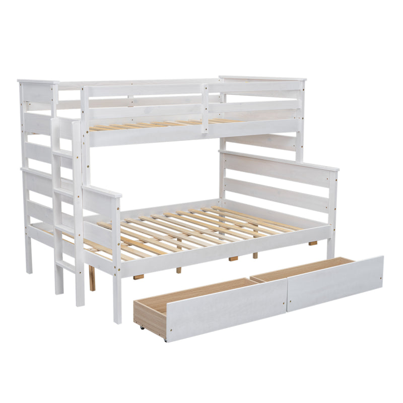 Wood Twin over Full Bunk Bed with 2 Drawers, White