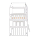 Twin Over Twin House Bunk Bed With Ladder, Wood Bed-White