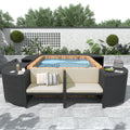 Spa Surround Spa Frame Quadrilateral Outdoor Rattan Sectional Sofa Set With Mini Sofa, Wooden Seats And Storage Spaces