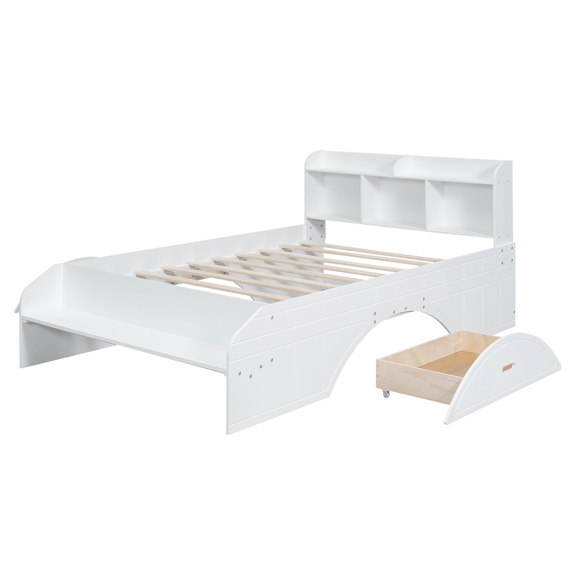 Wood Full Size Platform Bed with 2 Drawers, Storage  Headboard and Footboard, White - Atlantic Fine Furniture Melbourne FL