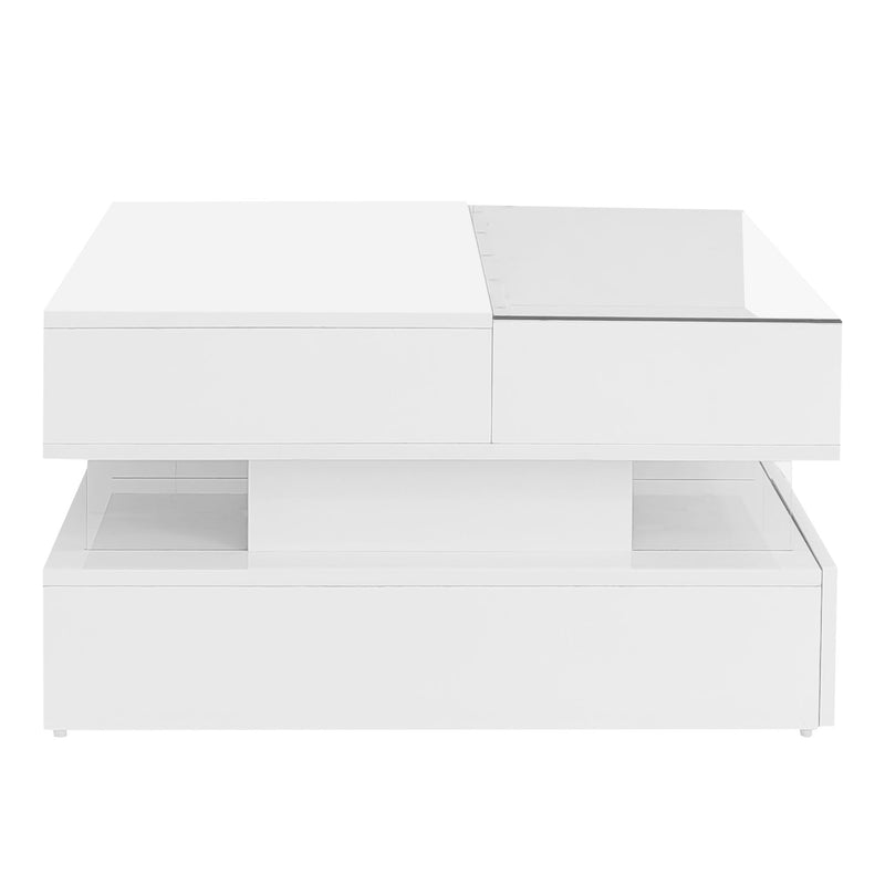 Lift Top Coffee Table With 2 Drawers, Hidden Space And LED Lights For Living Room
