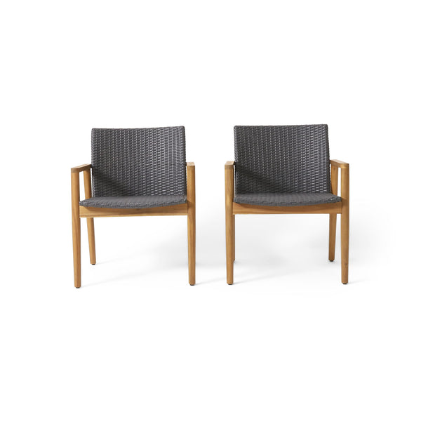 Tranquilize - Outdoor Wooden Club Chair With Woven Wicker Seat And Back (Set of 2) - Light Brown