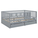 Daybed With Fence Guardrails And 2 Drawers, Split Into Independent Floor Bed & Daybed