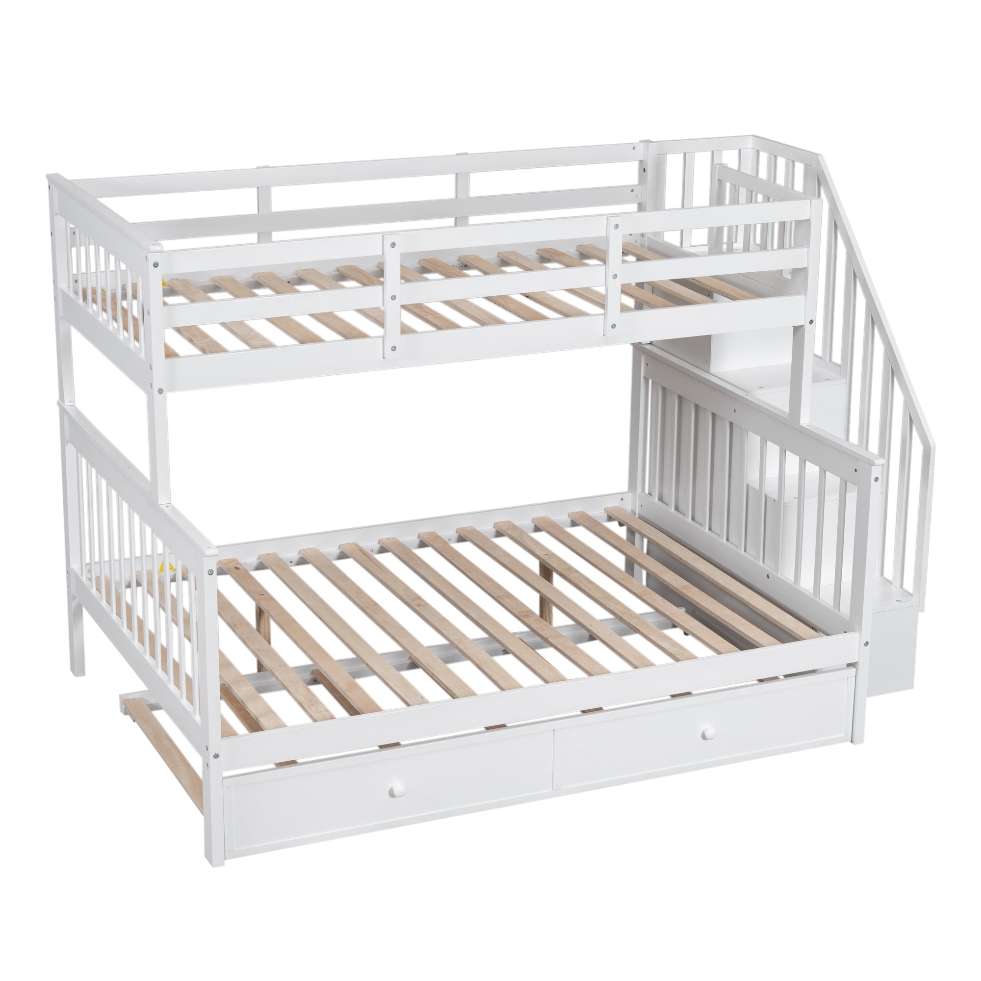Twin-Over-Full Bunk Bed with Twin size Trundle, Storage and Guard Rail for Bedroom, Dorm, for Adults, White(OLD SKU :LT000119AAK) - Atlantic Fine Furniture Melbourne FL