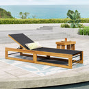 Outdoor Chaise Lounge With Acacia Wood Frame And Mesh Seat - Teak