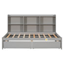 Twin Bed with Side Bookcase, Drawers ,Grey