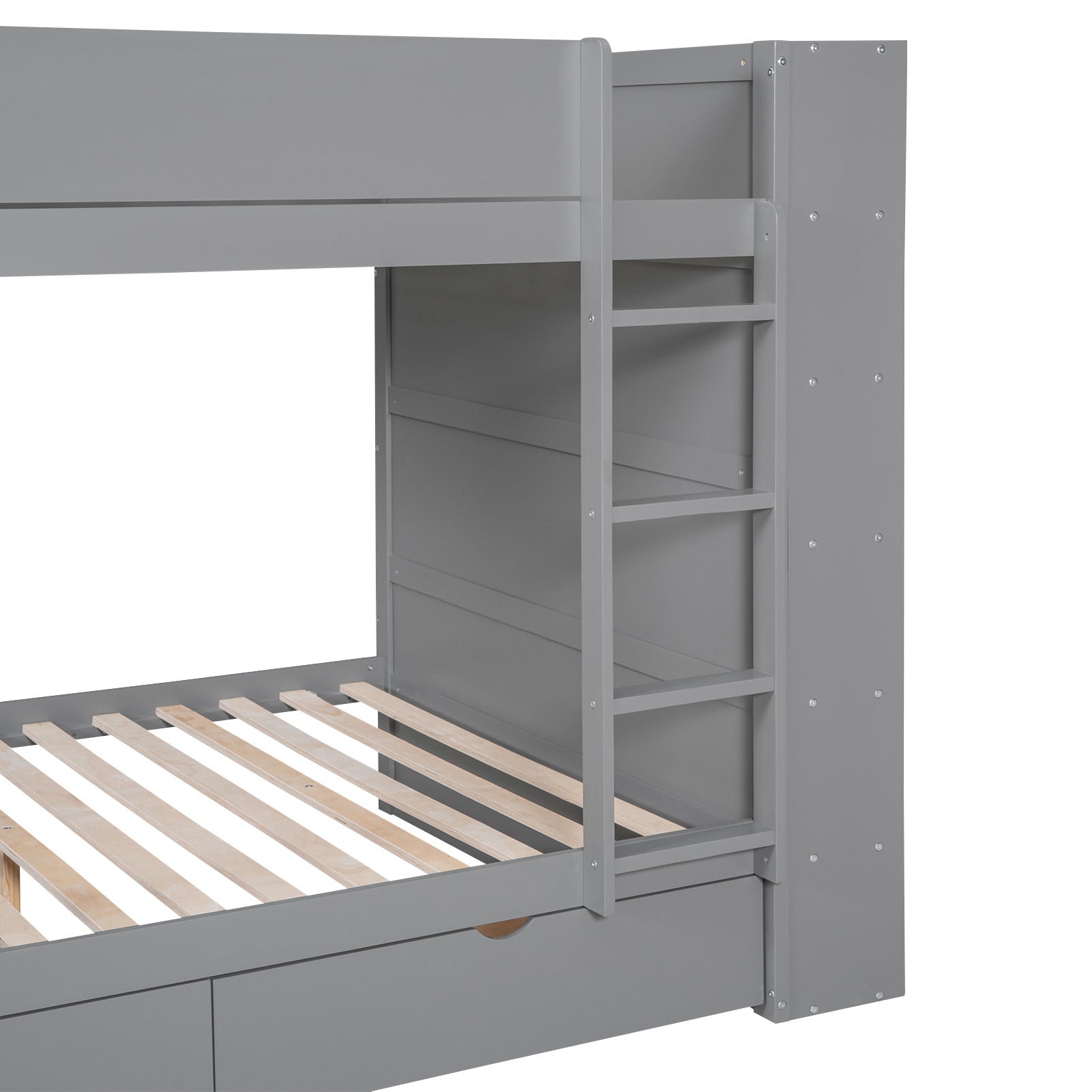 Full over Full Bunk Bed With 2 Drawers and Multi-layer Cabinet, Gray - Atlantic Fine Furniture Melbourne FL